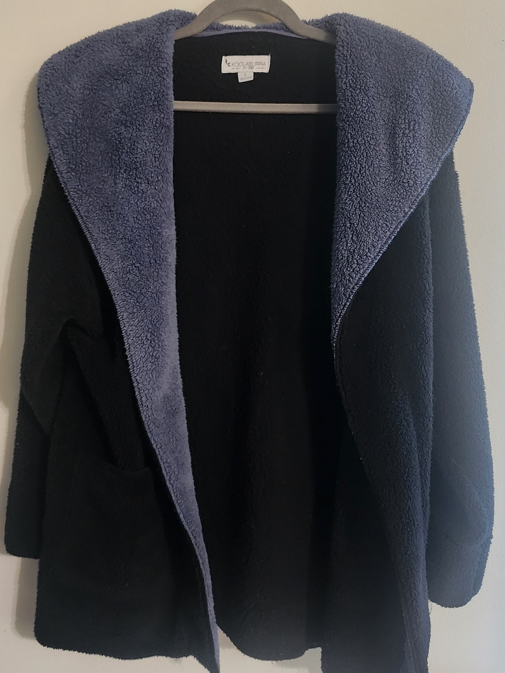 Koolaburra by UGG Black & Blue Sherpa Fleece Open Front Cardigan Jacket Large